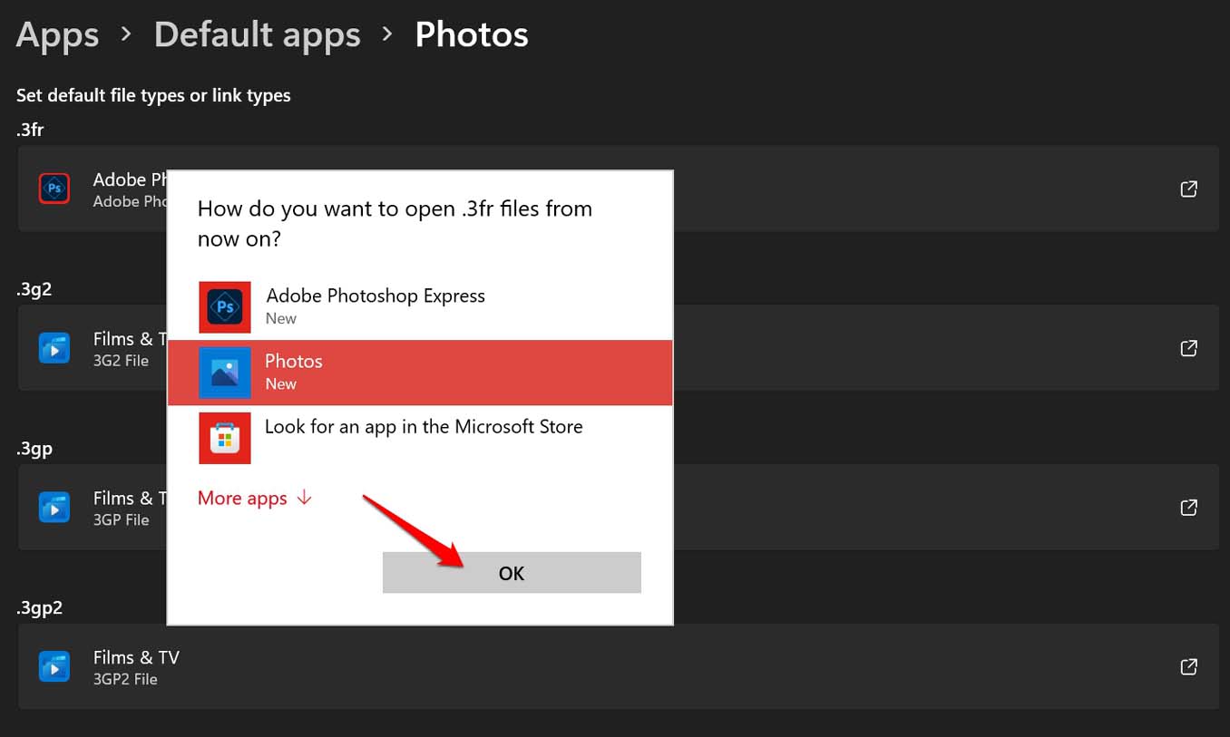 set Microsoft Photos as Default app