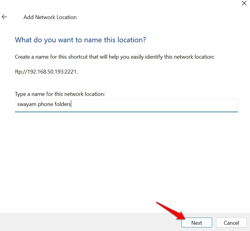 set a name for network location folder