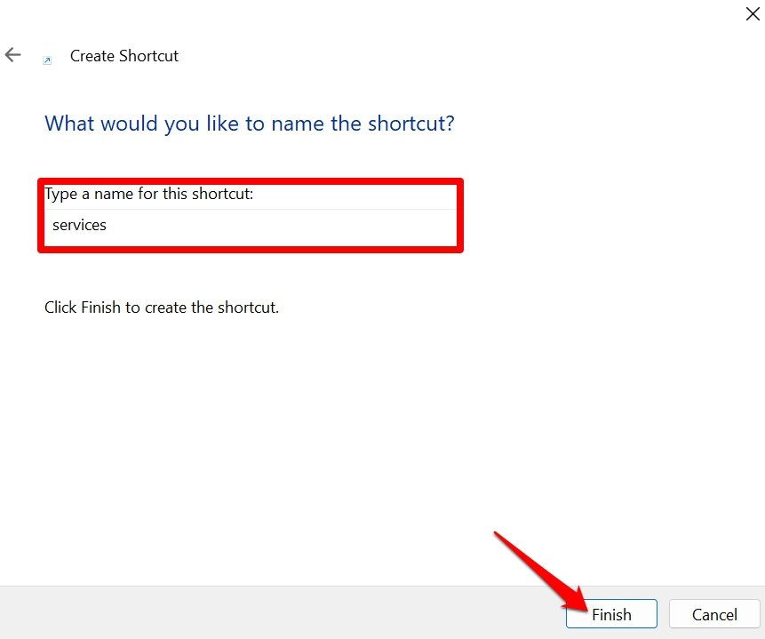 set a name for the Windows shortcut