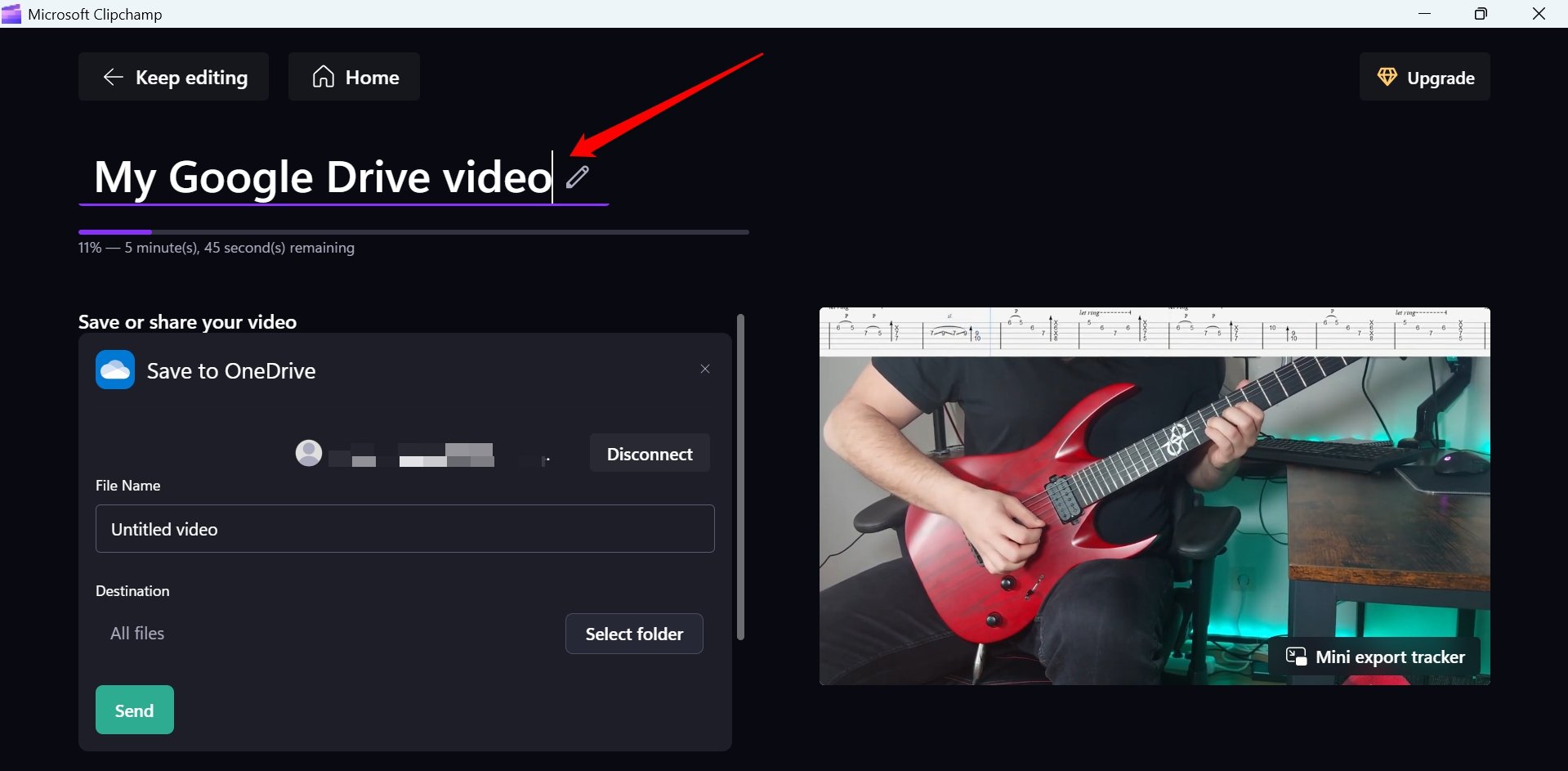 set a name for video created on Clipchamp