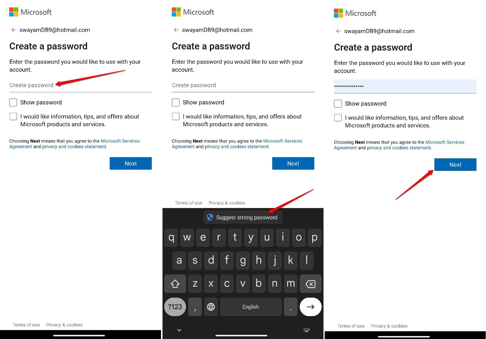 set a password for hotmail account on Outlook app