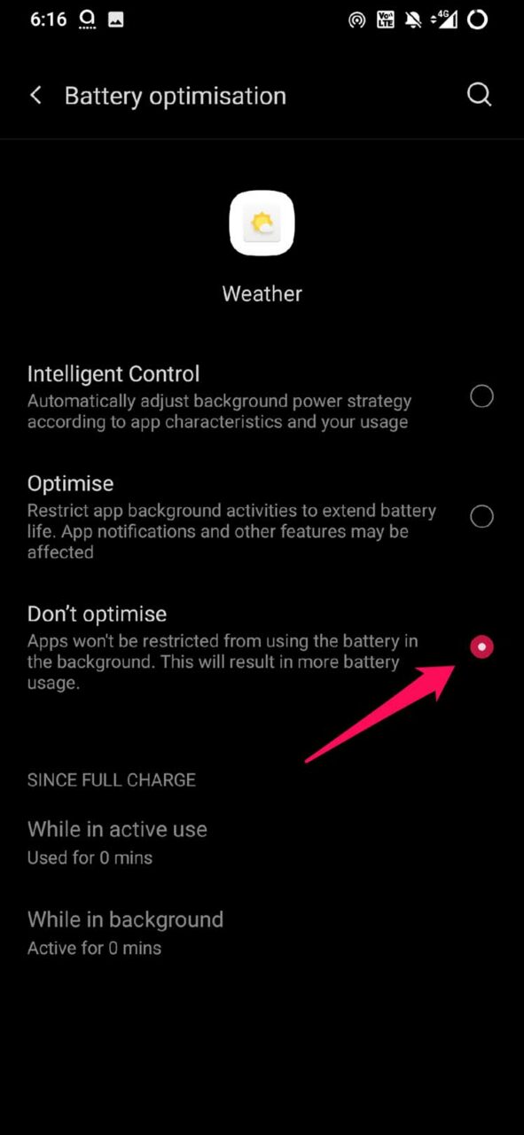 set battery to dont optimize