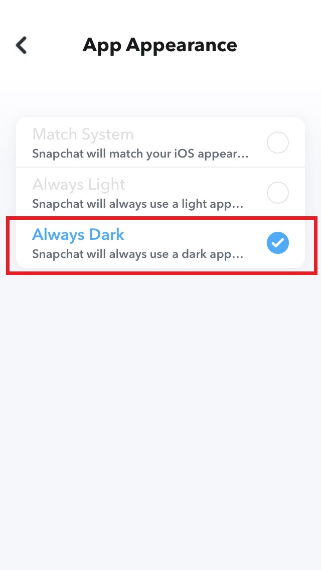 set dark mode on Snapchat for iPhone