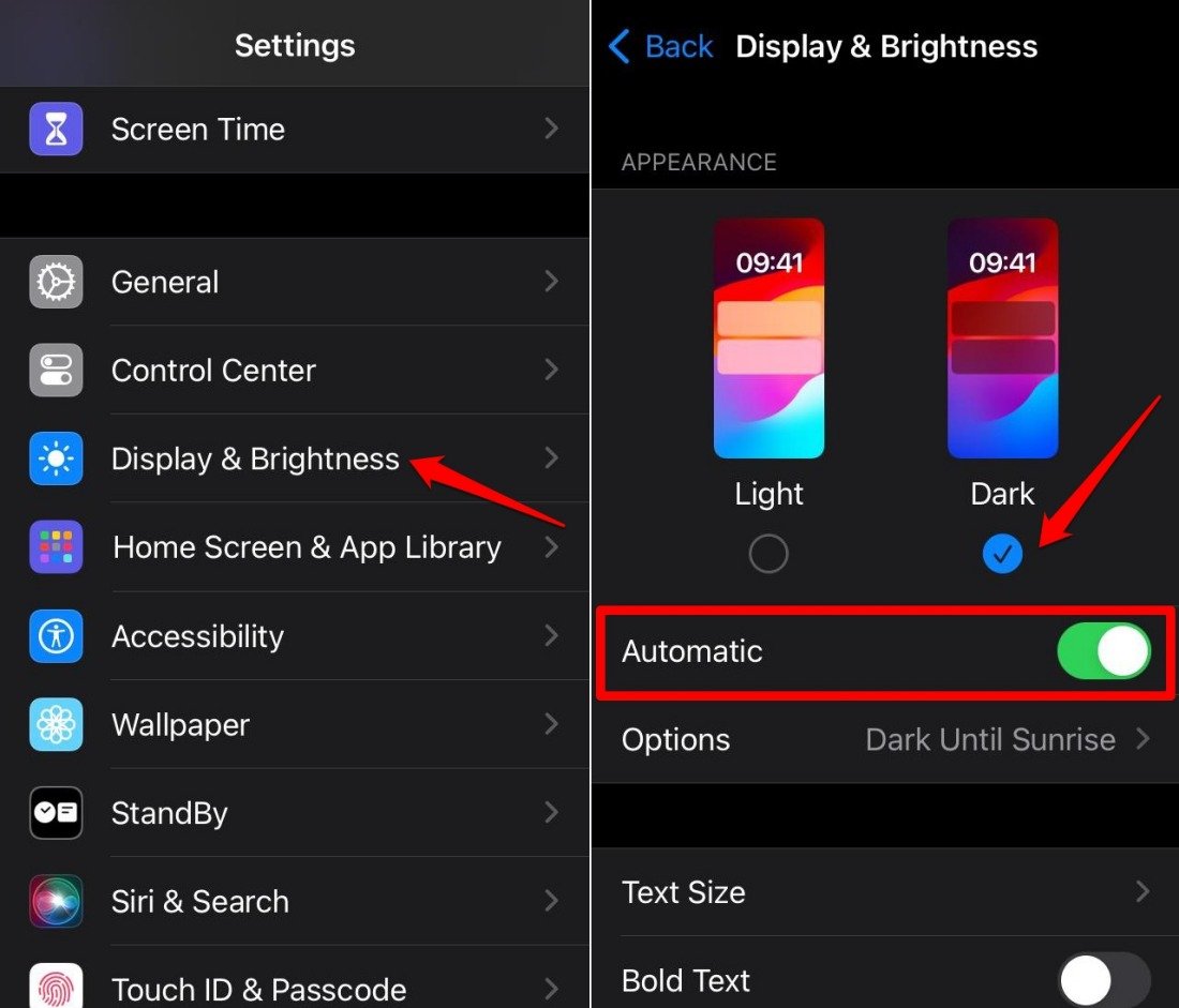 set dark mode on iOS 17