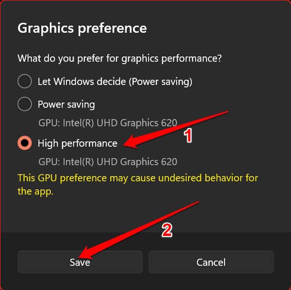 set graphics preference