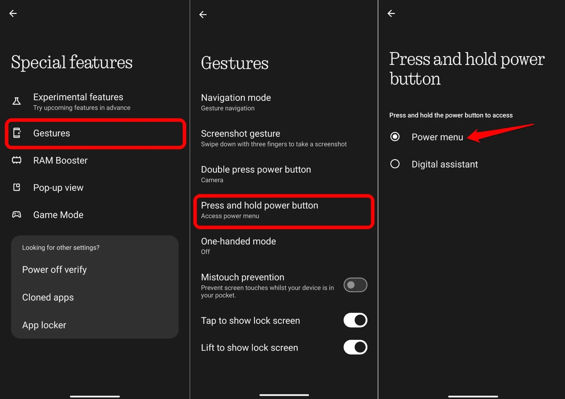 set power button shortcut on Android