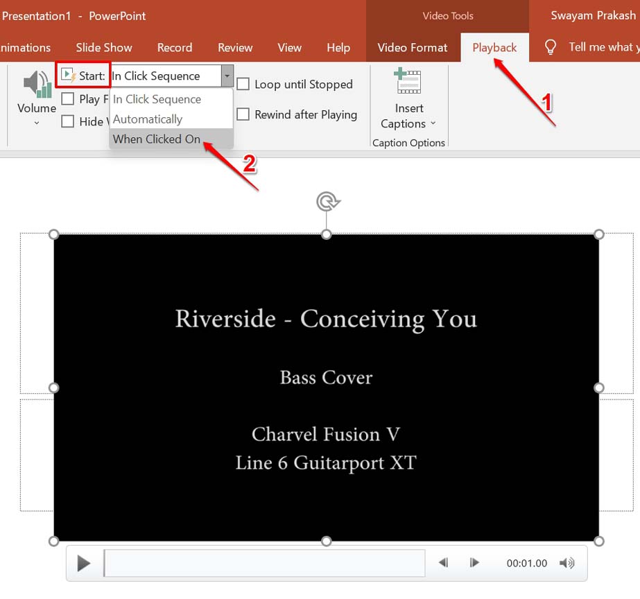 set powerpoint video to play manually