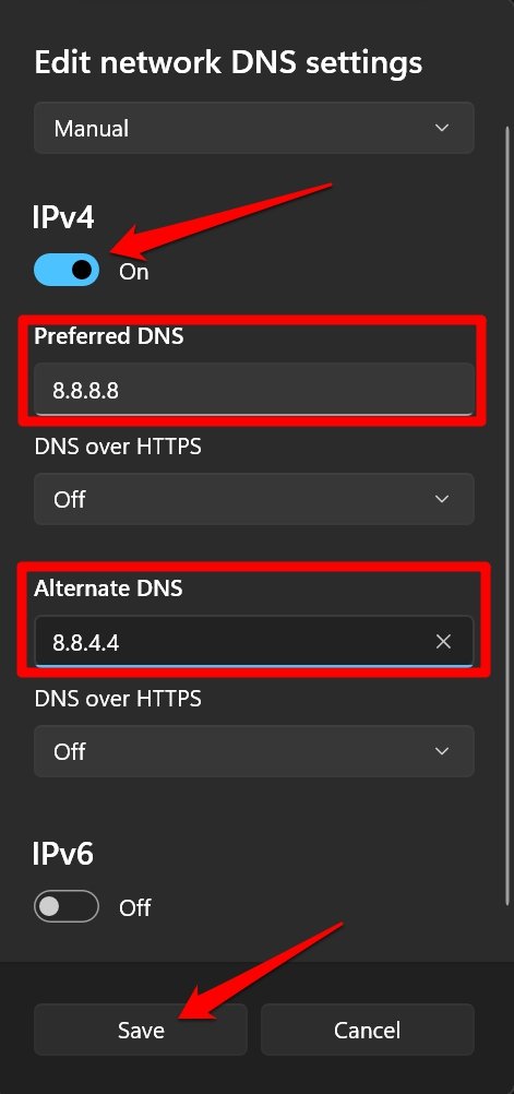 установить Google DNS в Windows 11