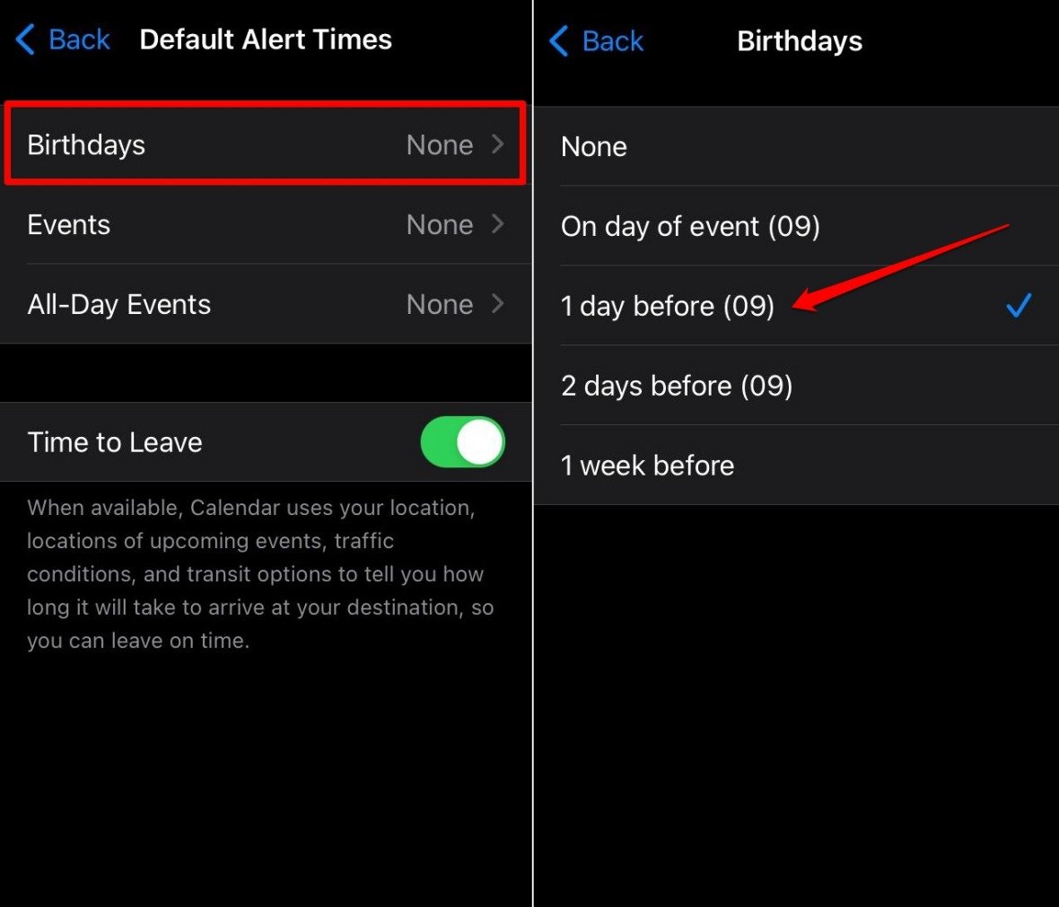 set the birthday alert on iOS Calendar app
