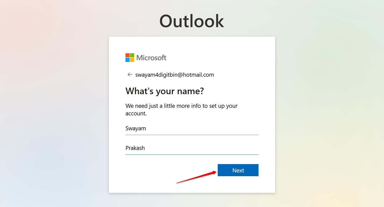 set the name for hotmail account