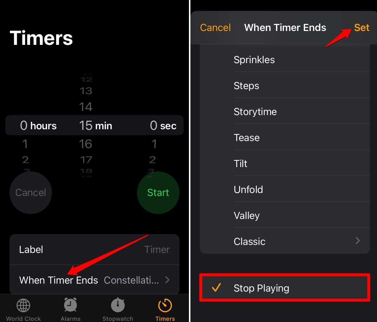 set timer on iPhone clock app