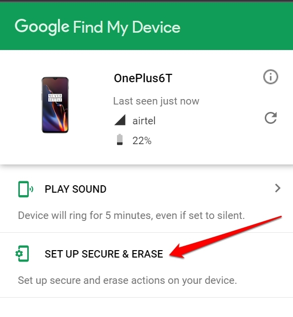 setup secure and erase on Android phone