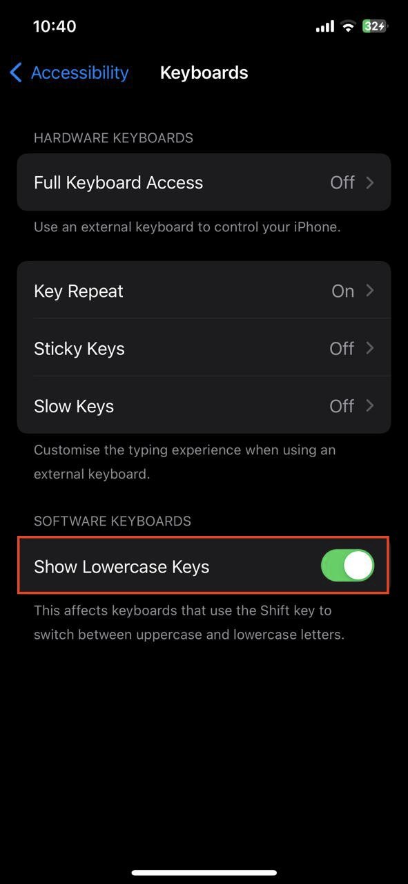 show lowercase keys