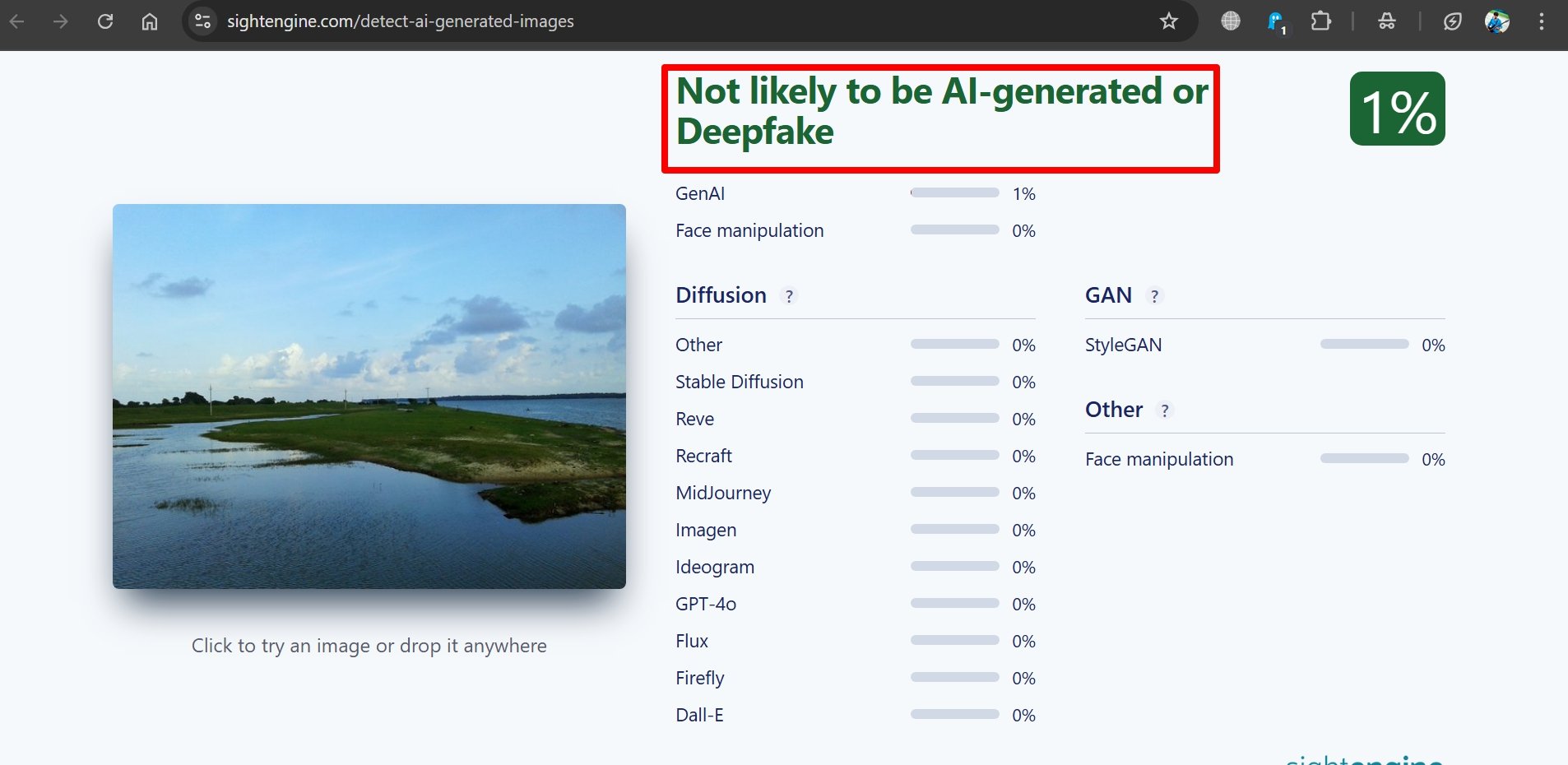 sightengine AI detection for genuine images