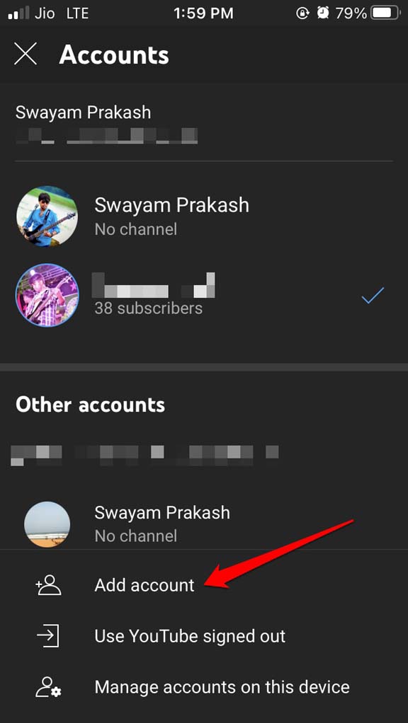 sign in to youtube from new account