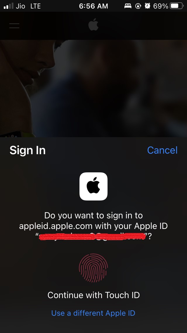 sign in using touch ID.