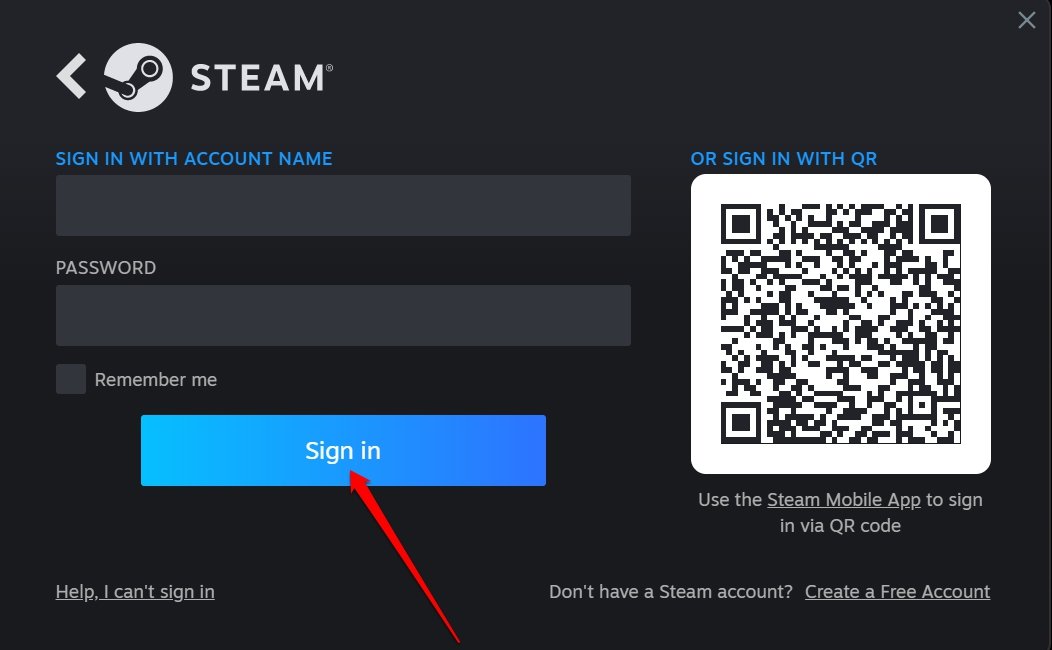 войдите в аккаунт Steam 