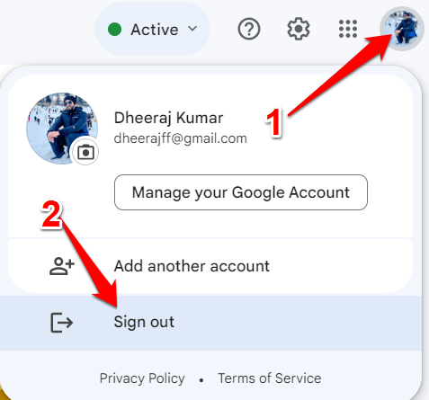Choose "Sign out" from the drop-down menu.