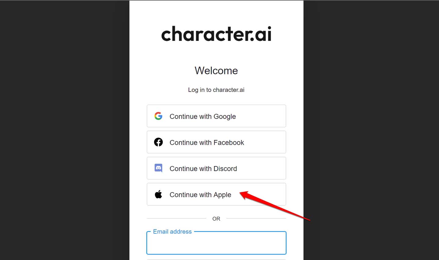 Character.AI 'Facebook login' unavailable or not working for some