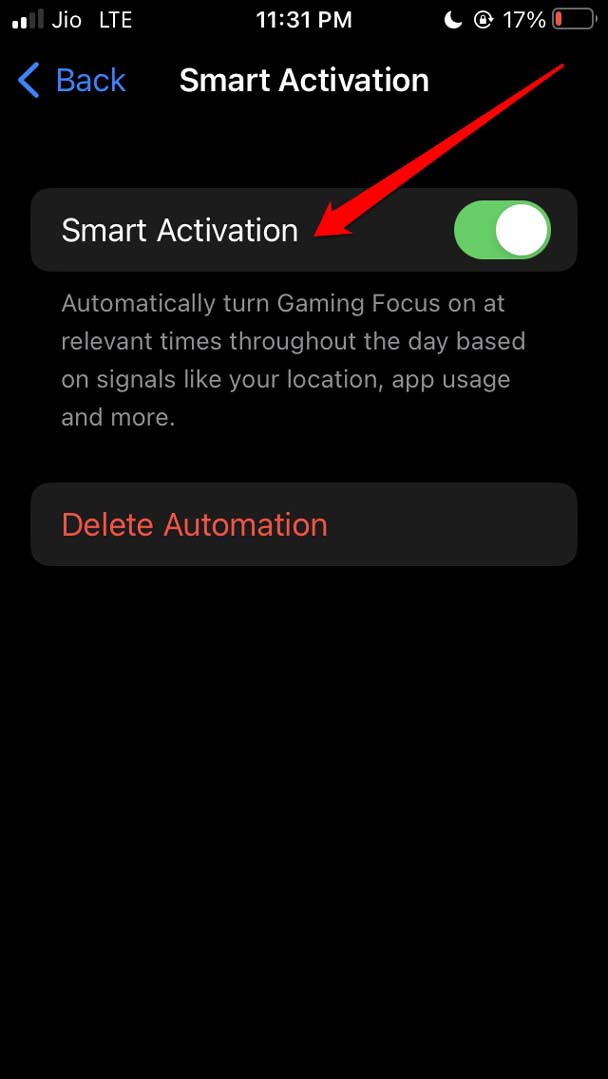 smart activation enabled on gaming focus mode