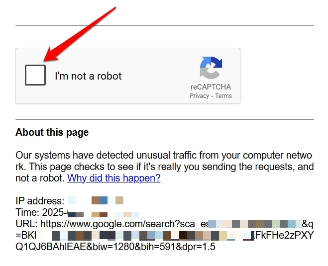 solve captcha to use Google search