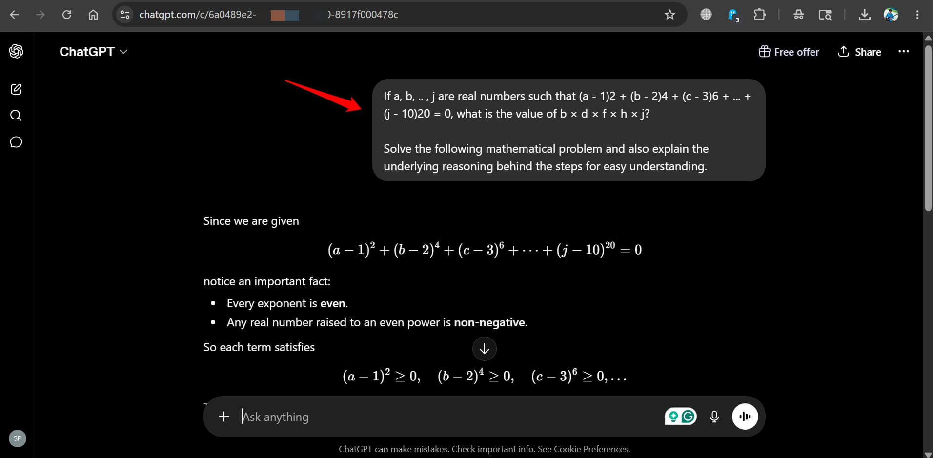 solving mathematical problem using ChatGPT