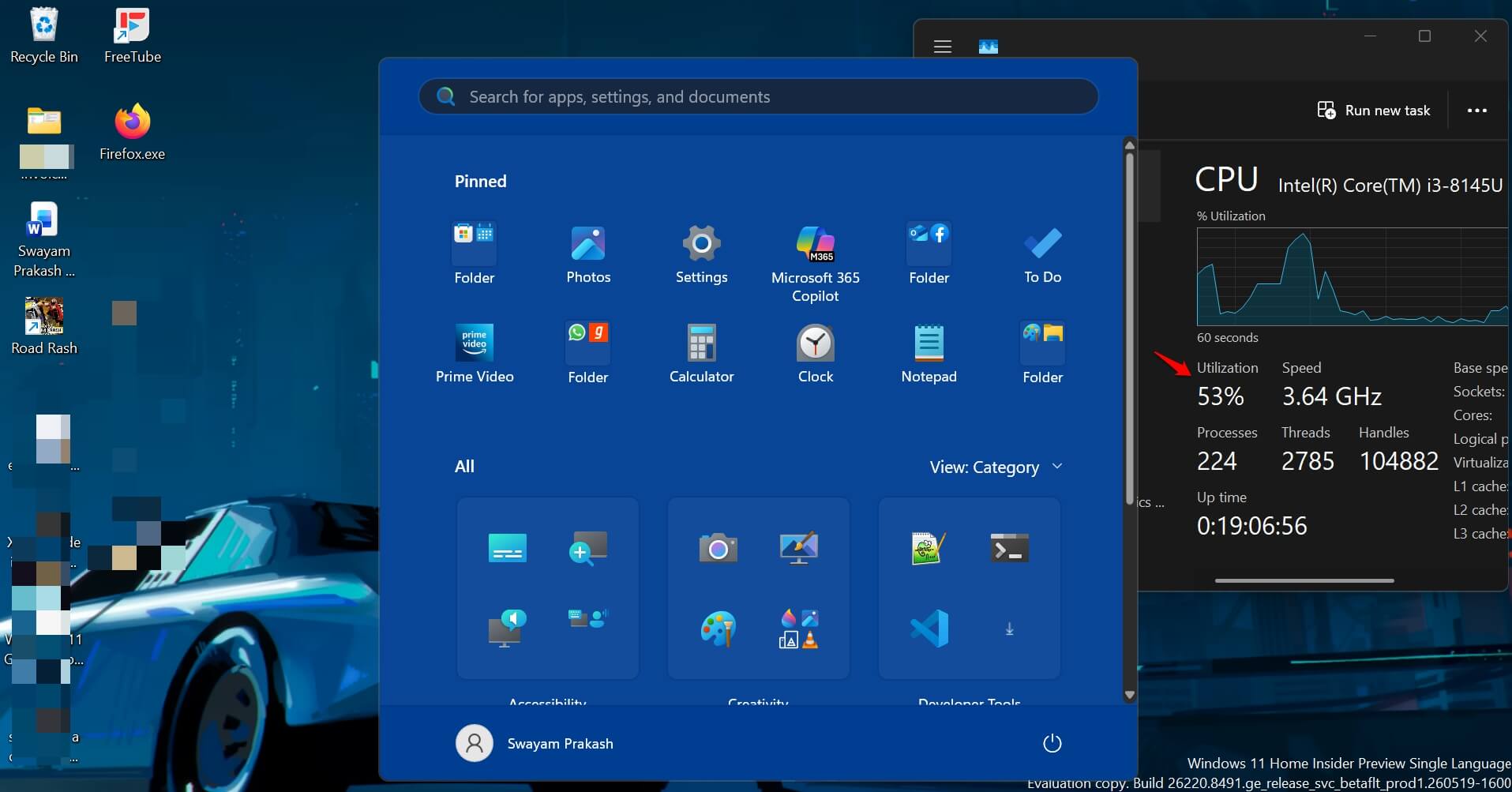 spike in CPU utilisation when opening Start Menu