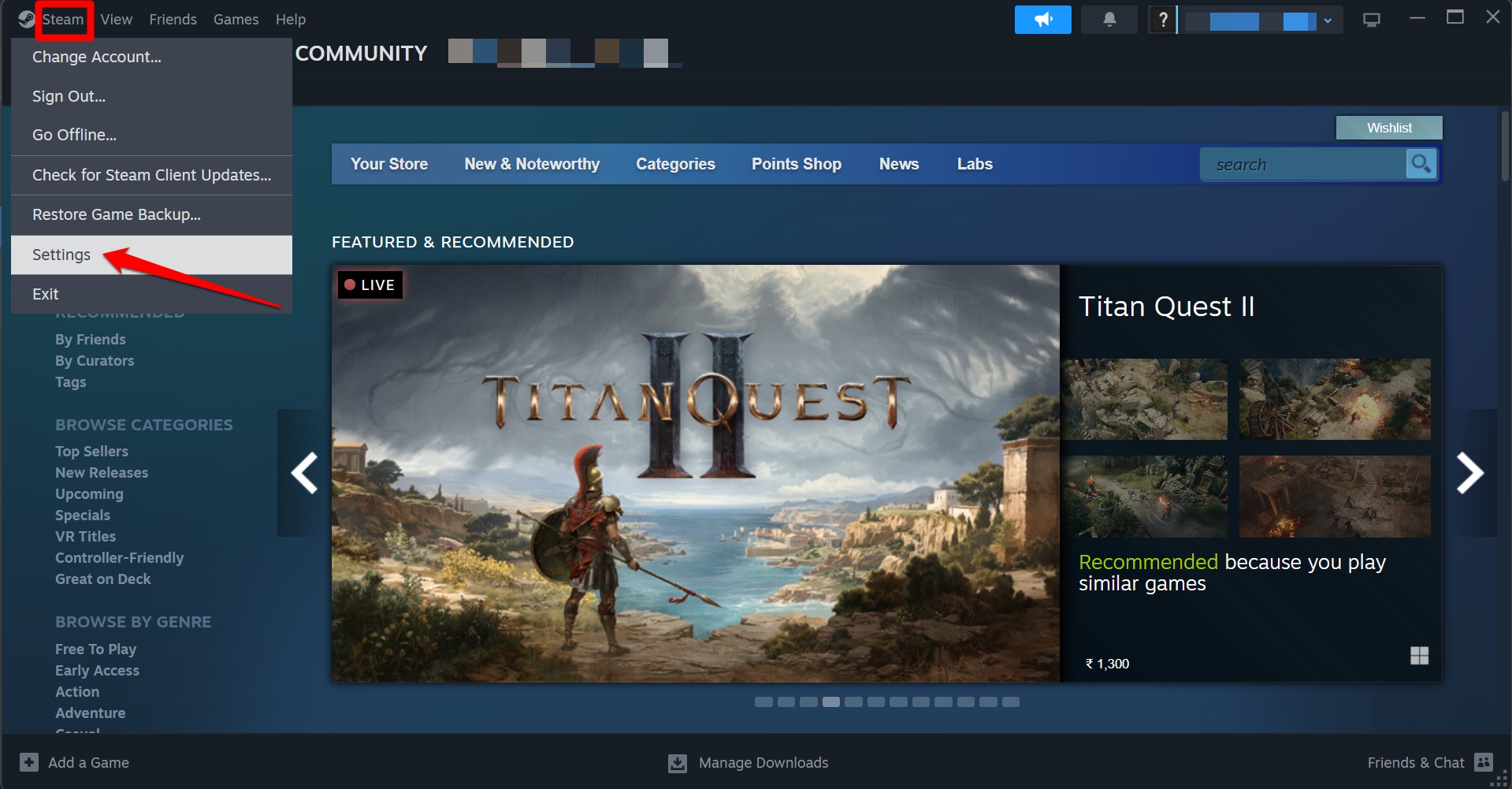 steam settings panel 