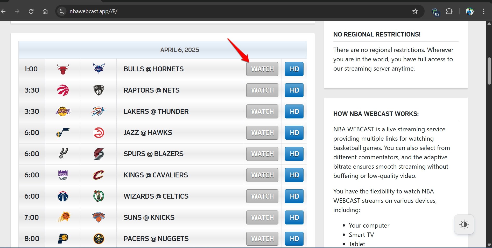 stream latest NBA match live for free