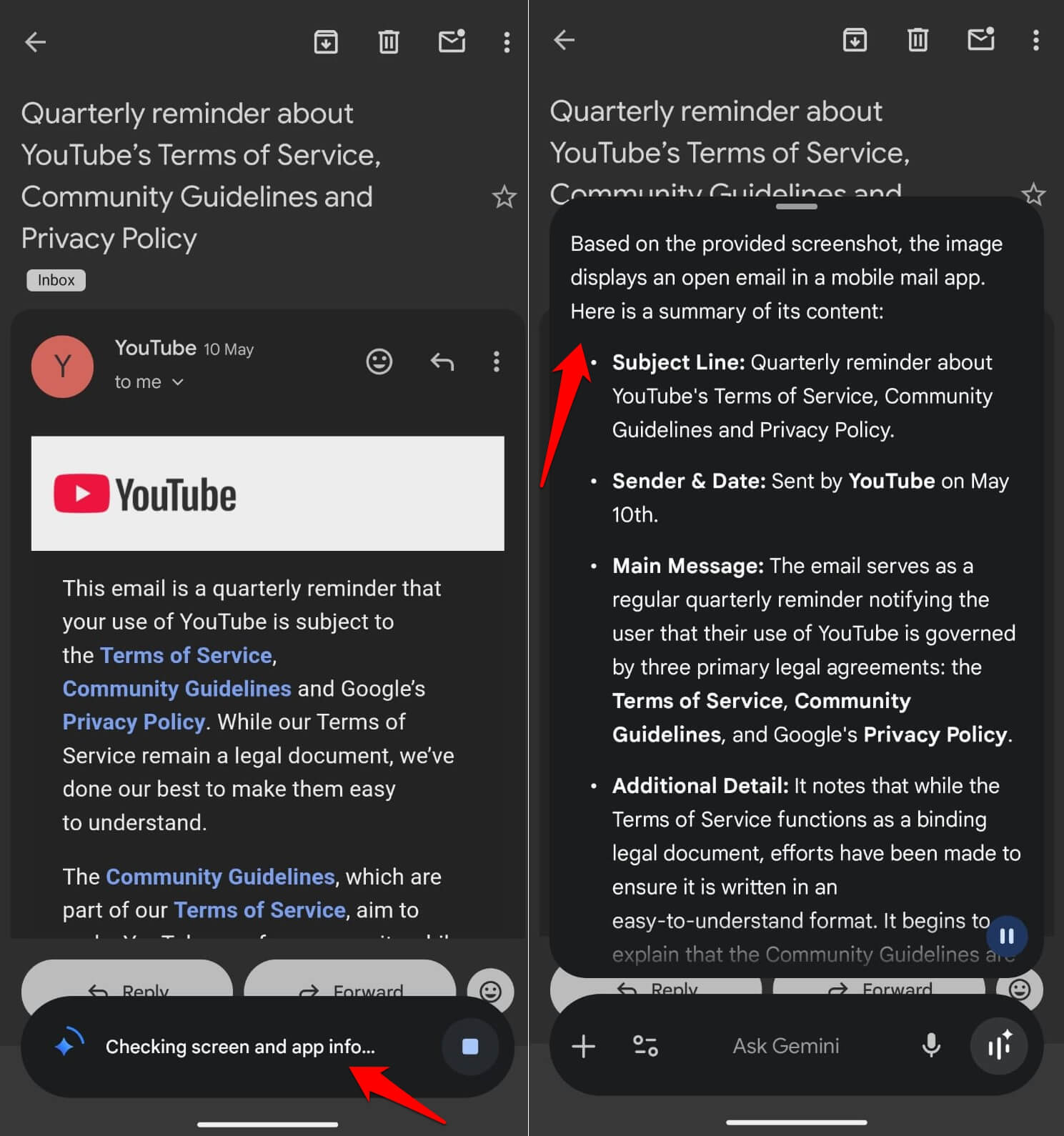 summarizing an email using Gemini AI