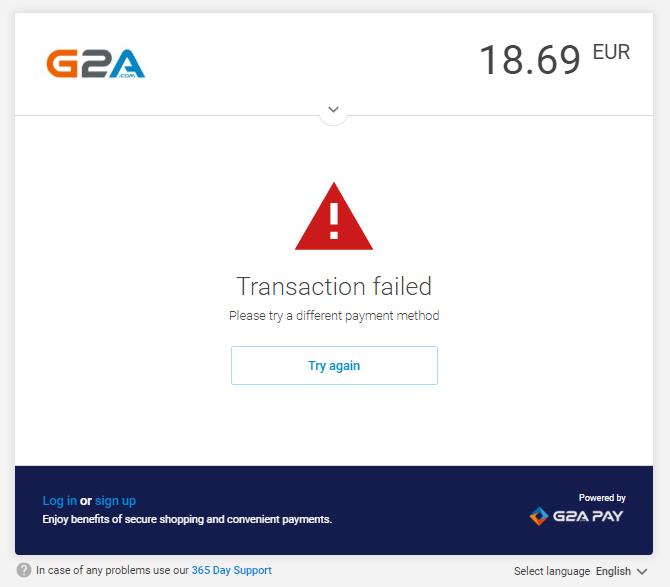 G2A transaction failed 