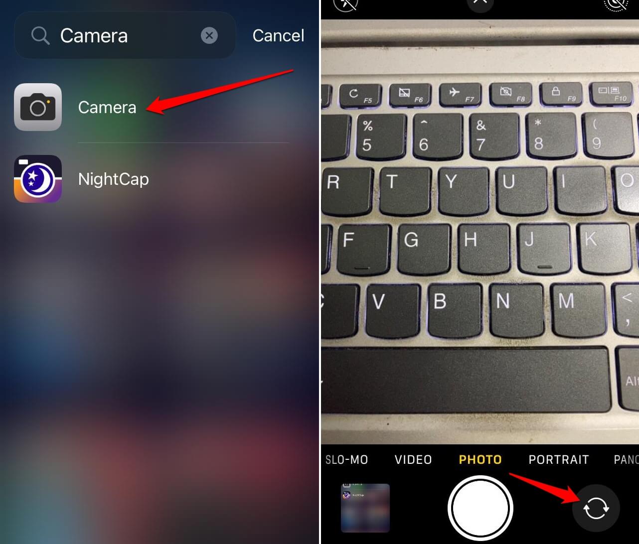 switch between iOS camera modes