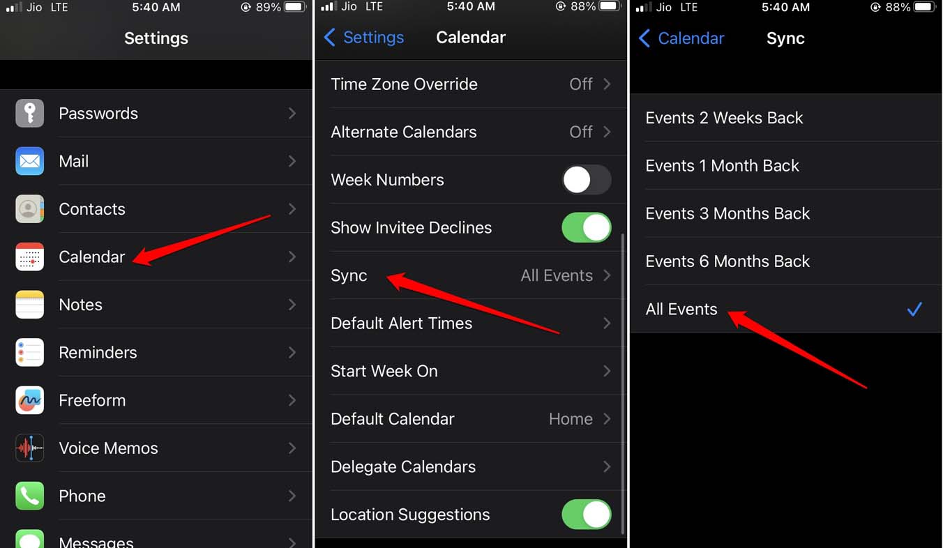 sync all events on iOS Calendar app