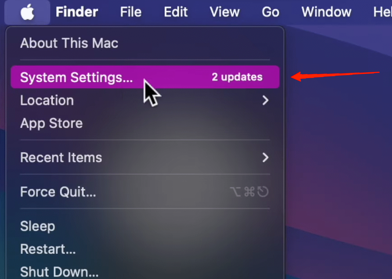 Apple icon on the top menu bar and select System Settings