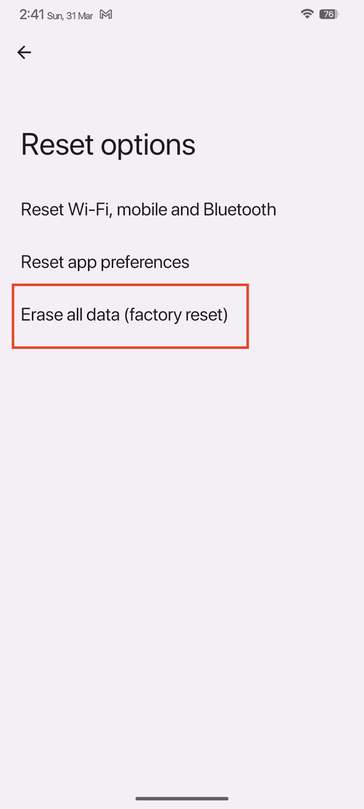 tap Erase all data (factory reset)