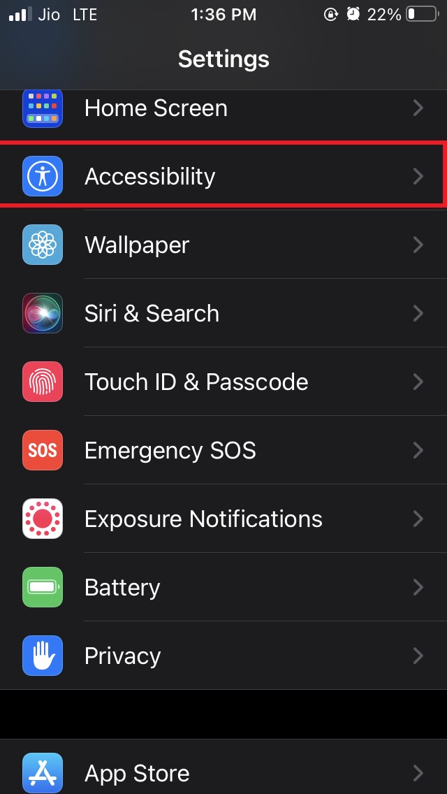 tap on Accessibility