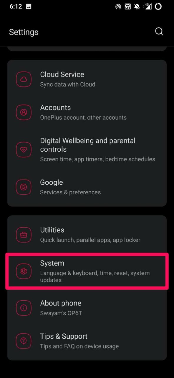 tap on Android System