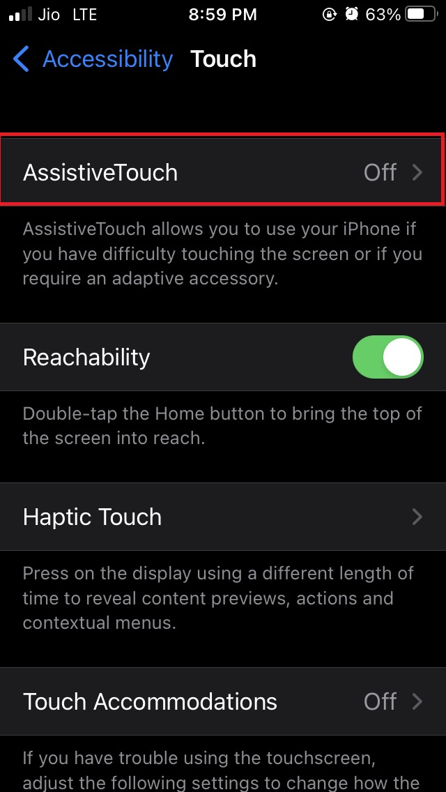 tap on Assistive touch