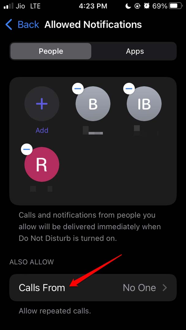 tap on Calls From