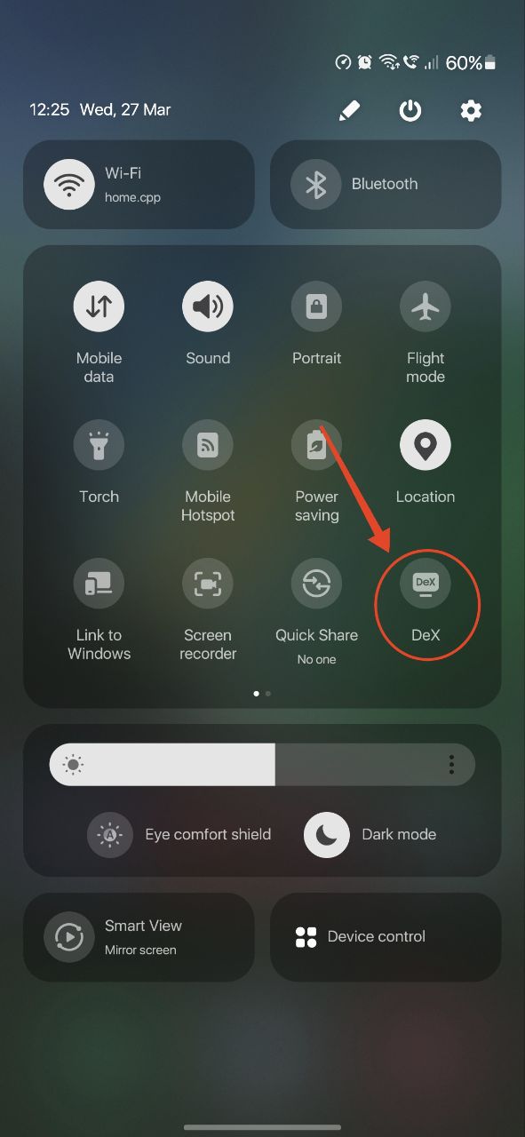tap on DeX on the Quick Settings app