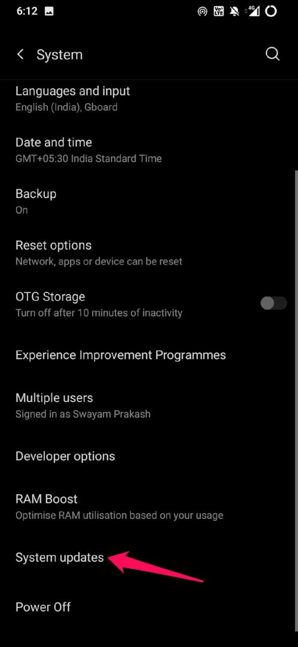 tap on System Updates Android