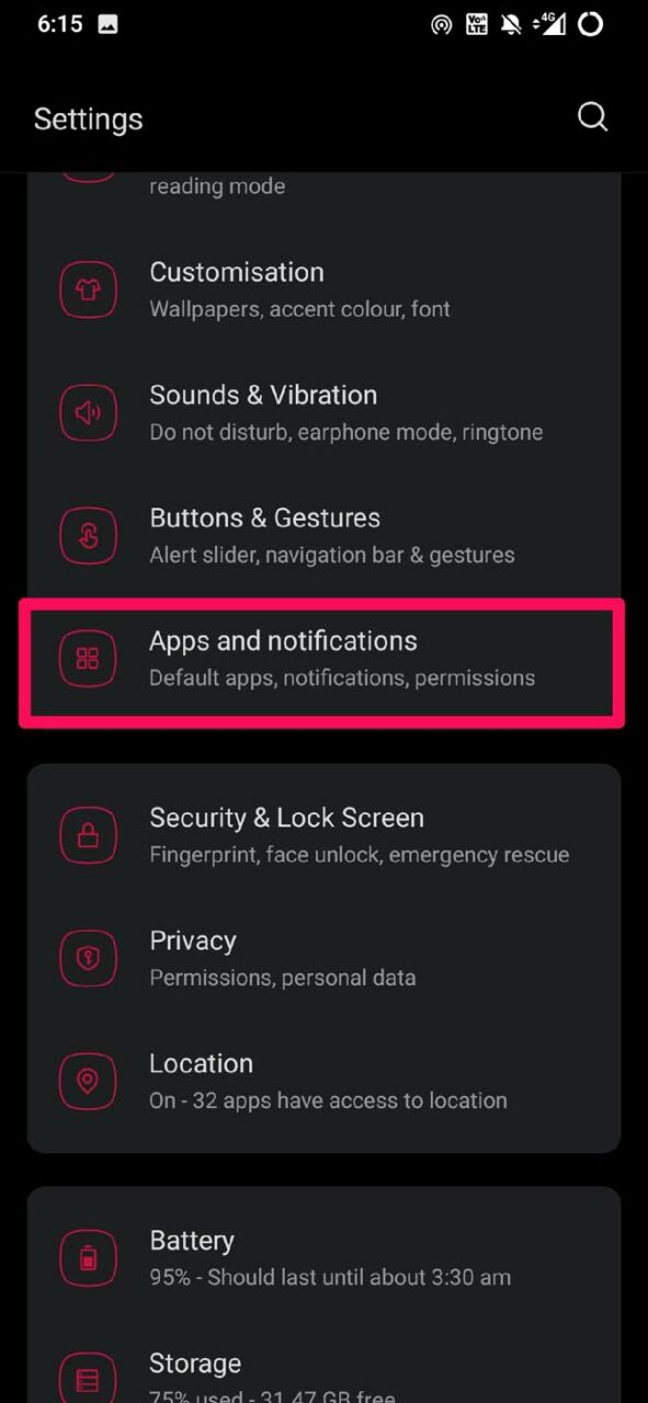 tap on apps and notifications