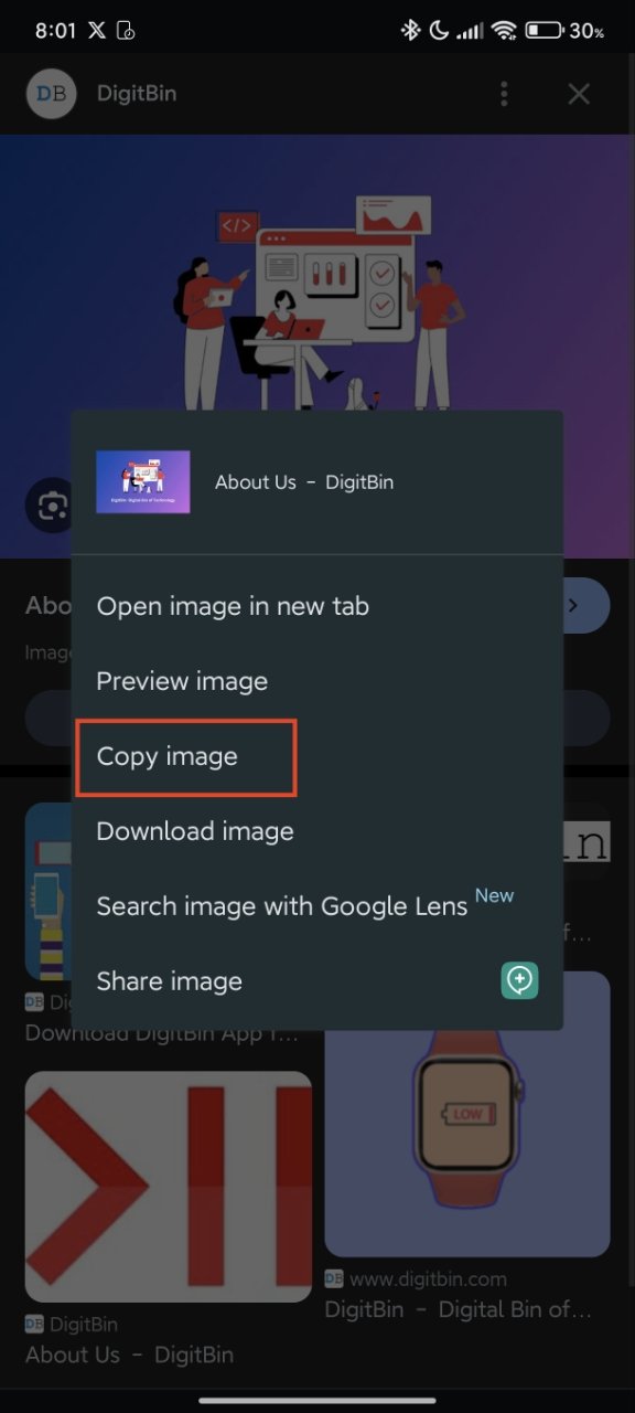 tap on copy image in Chrome