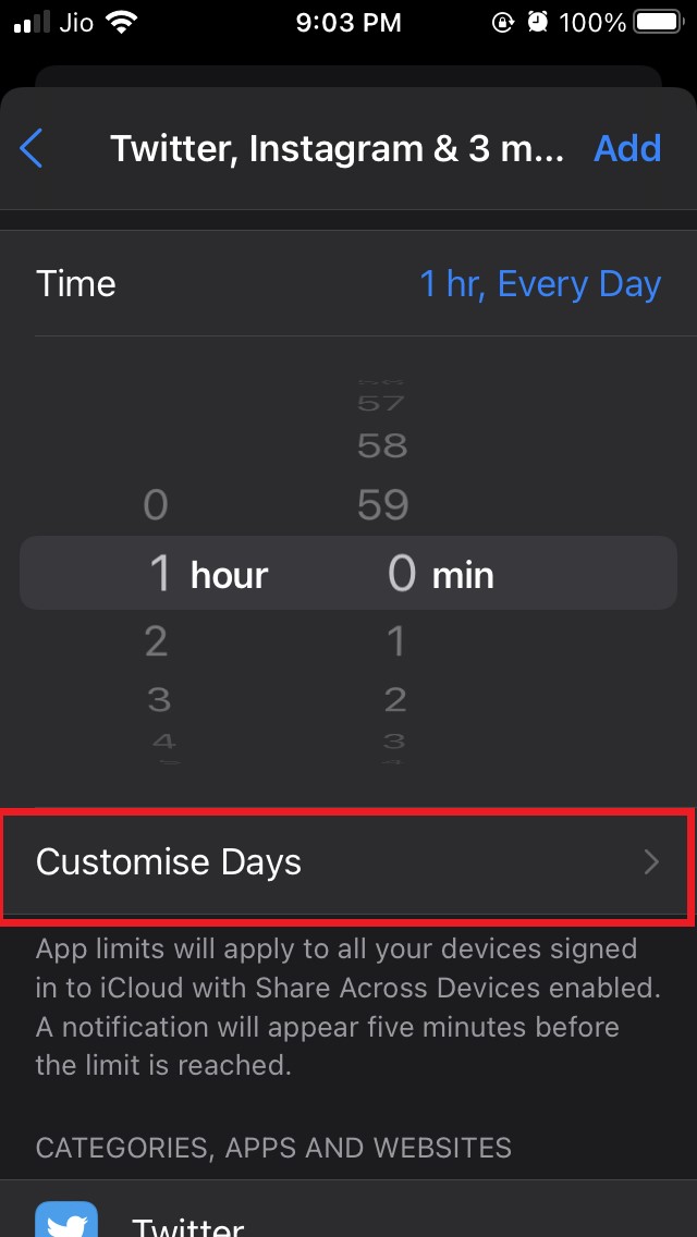 tap on customize days