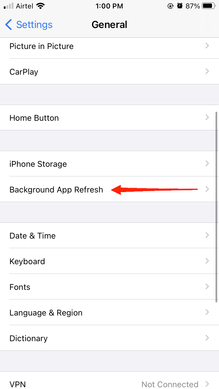 tap on the Background App Refresh