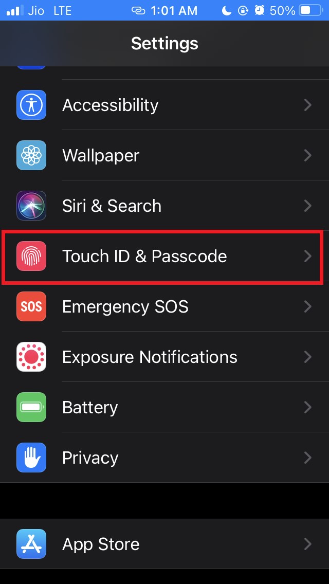 tap on touch id and passcode