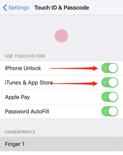 touch id settings iphone