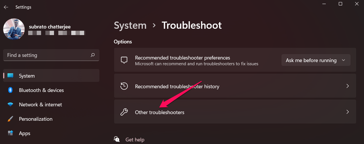Use Windows Troubleshooting