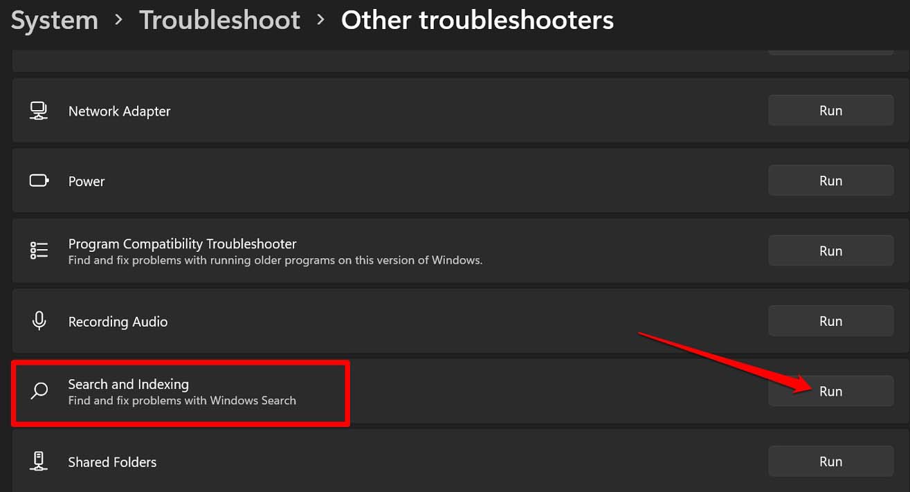 troubleshoot Windows search feature