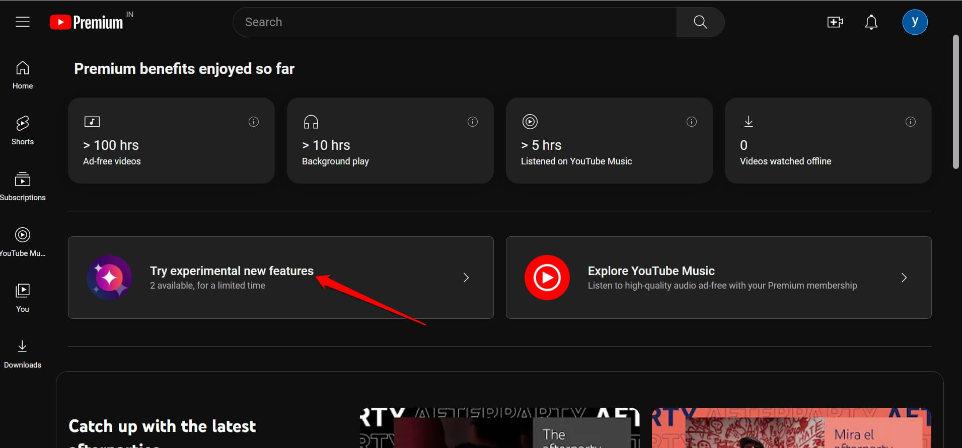 try experimental new features on YouTube premium for web